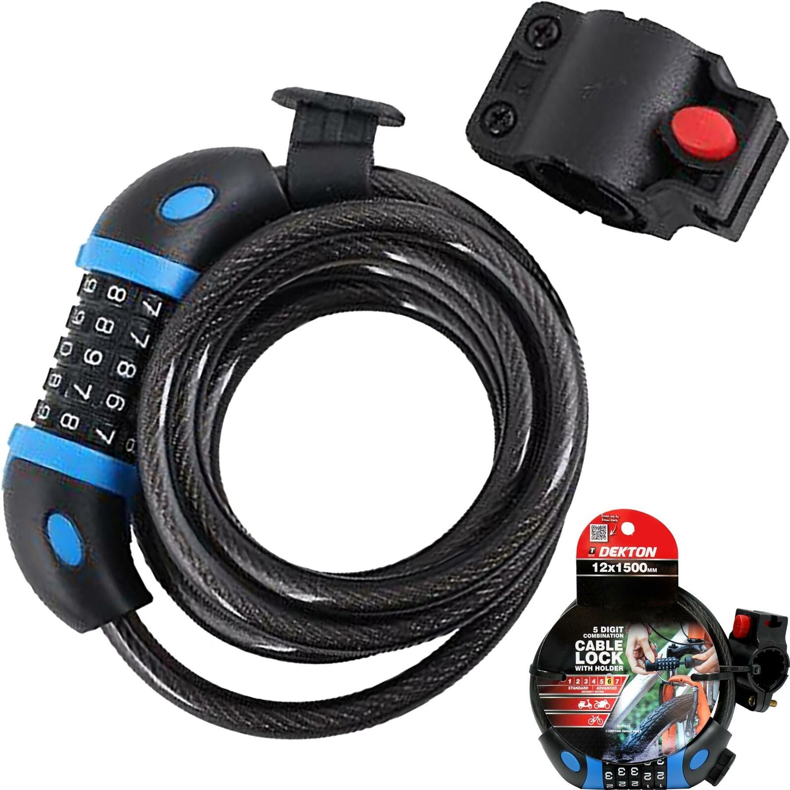 Dekton 5 Digit Combination Security Spiral Steel Cable Lock Bike 12mm x 1.5m Dekton 5 Digit Combination Security Spiral Steel Cable Lock Bike 12mm x 1.5m
