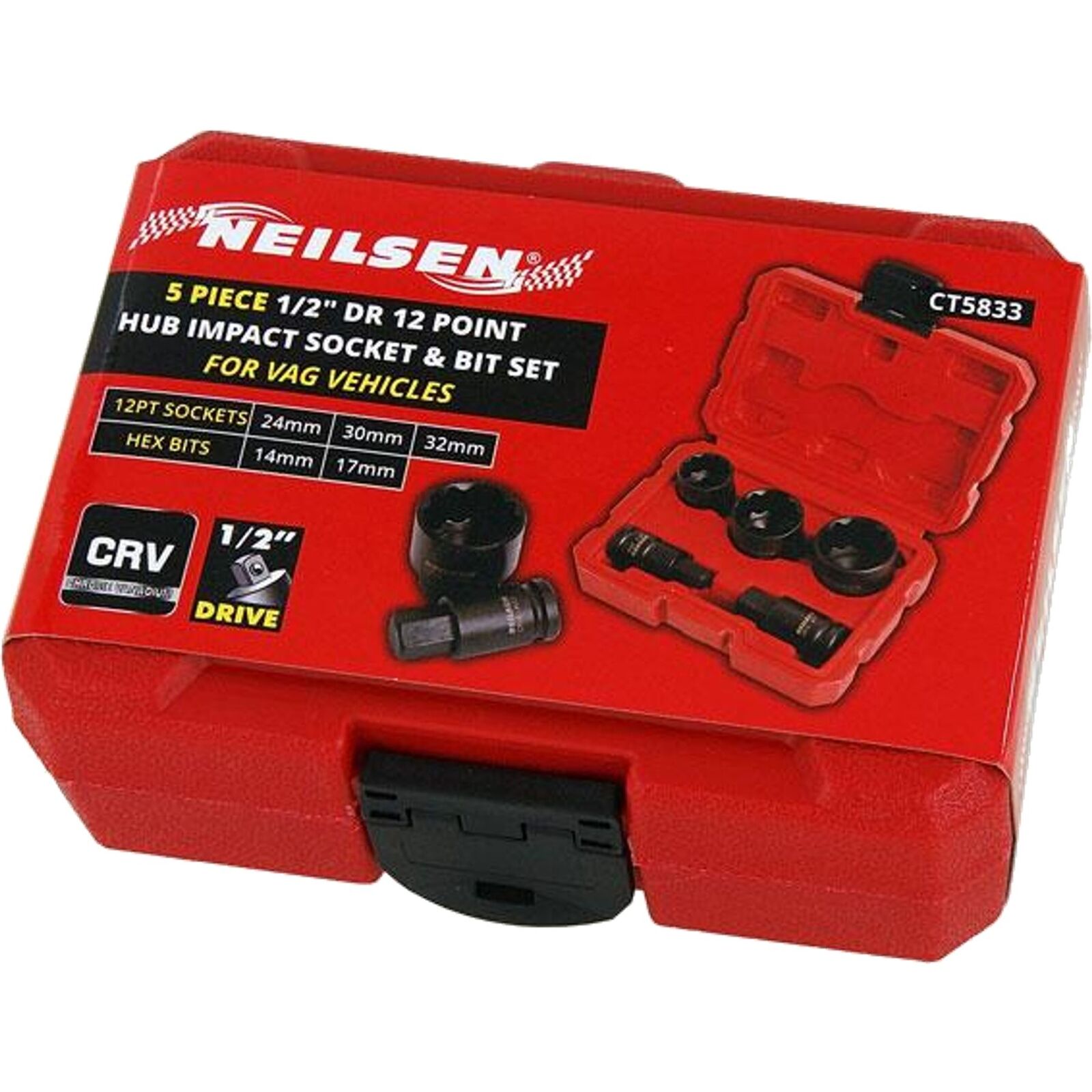 Neilsen Hub Impact Socket & Bit For Vag Vehicles 12 Point Set 1/2" Drive Neilsen Hub Impact Socket & Bit For Vag Vehicles 12 Point Set 1/2" Drive