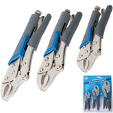 Silverline 3pc Self Locking Soft Grip Straight Jaw Grips Mole Gripping Pliers