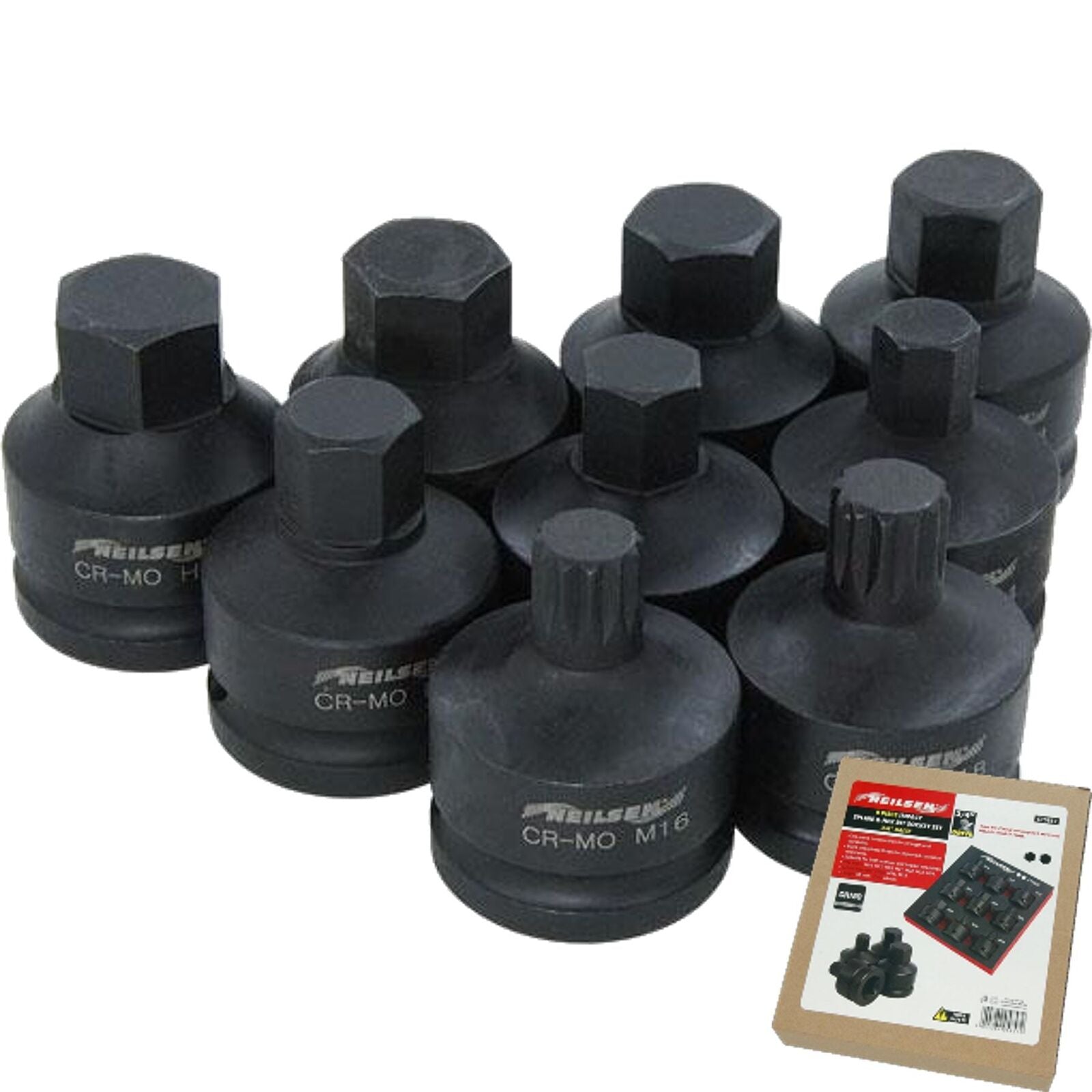 Neilsen Impact Spline And Allen Key Hex Bit Socket Set H14-H24 M16-M18 Bits 9pc Neilsen Impact Spline And Allen Key Hex Bit Socket Set H14-H24 M16-M18 Bits 9pc