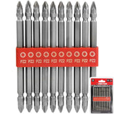 Dekton Double Ended Power Drill Pozi Screwdriver Bit Set Hex PZ2 110mm 10pc