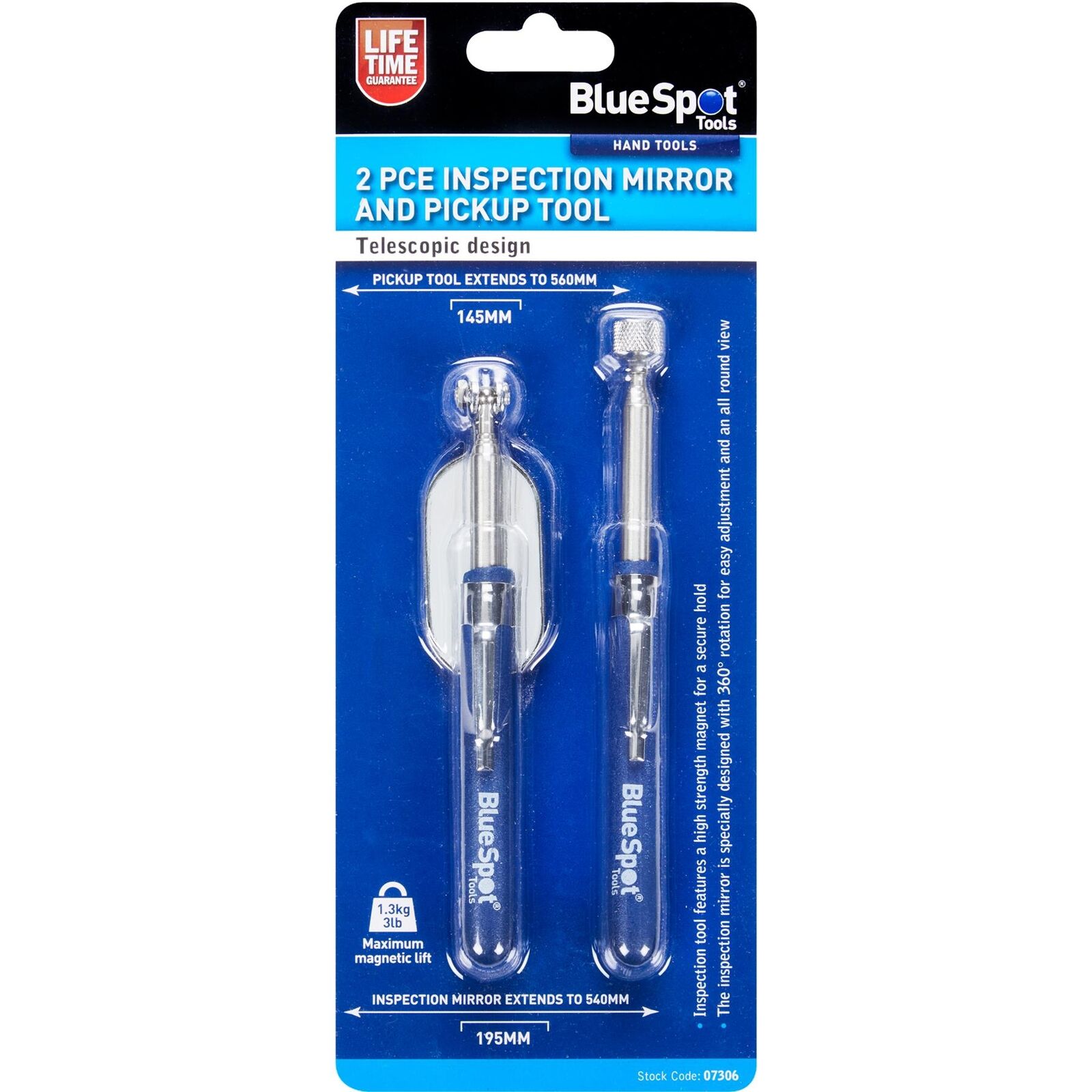 Bluespot Mechanics Inspection Mirror & Pickup Telescopic Extending Tools 2pc Bluespot Mechanics Inspection Mirror & Pickup Telescopic Extending Tools 2pc