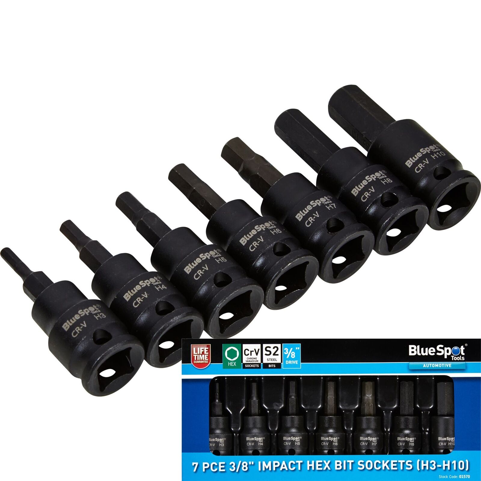 BlueSpot Impact Allen Key Hex 3/8" Drive Bit Socket Set H3 - H10 Bits 7pc BlueSpot Impact Allen Key Hex 3/8" Drive Bit Socket Set H3 - H10 Bits 7pc