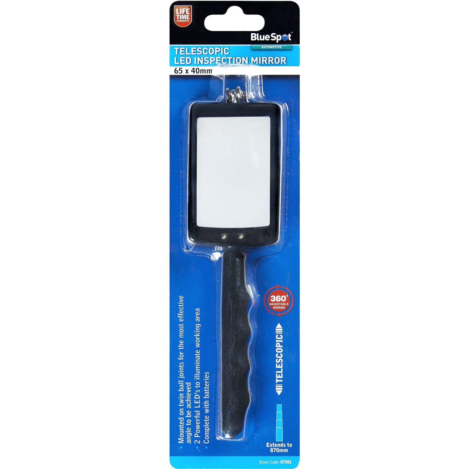 Bluespot Mechanics Inspection Mirror Telescopic Extending Led Square 870mm Bluespot Mechanics Inspection Mirror Telescopic Extending Led Square 870mm