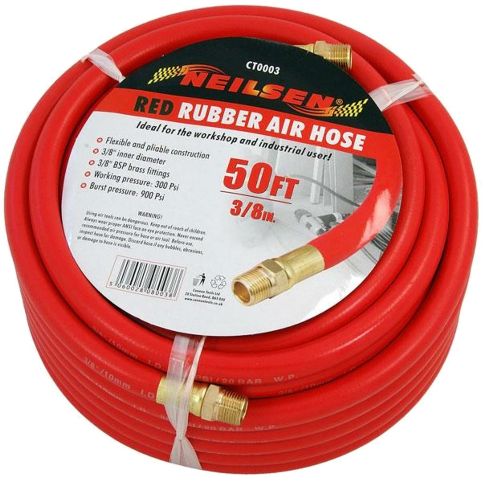 Neilsen Rubber Air Hose Line 50ft For Air Compressor 3/8" BSP 300 psi Neilsen Rubber Air Hose Line 50ft For Air Compressor 3/8" BSP 300 psi