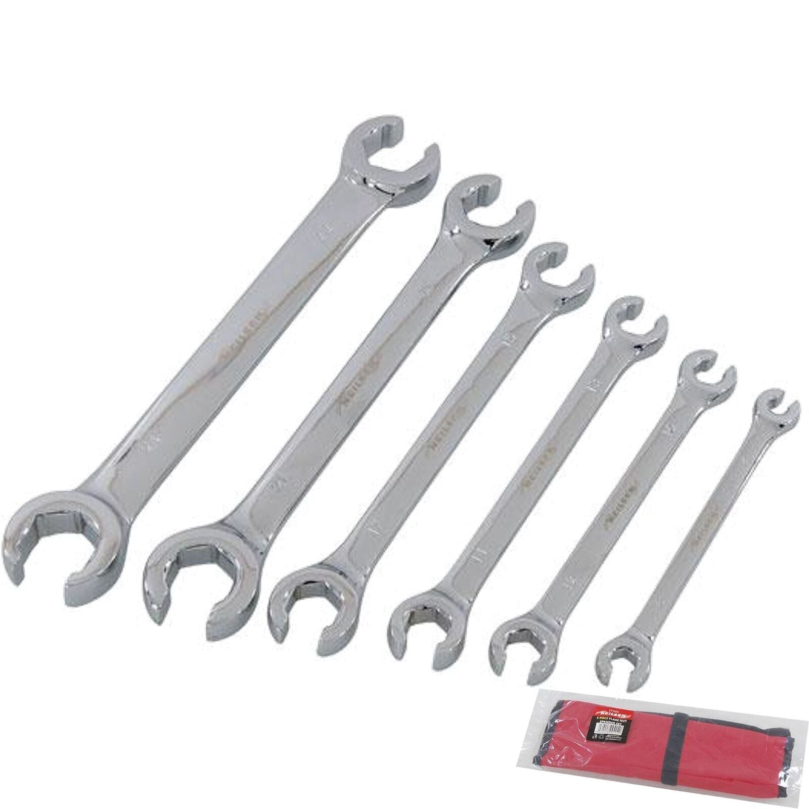Neilsen Flare Nut Wrench Open-Ended Brake Pipe Spanner Set 6pc 6mm ? 24mm Neilsen Flare Nut Wrench Open-Ended Brake Pipe Spanner Set 6pc 6mm ? 24mm