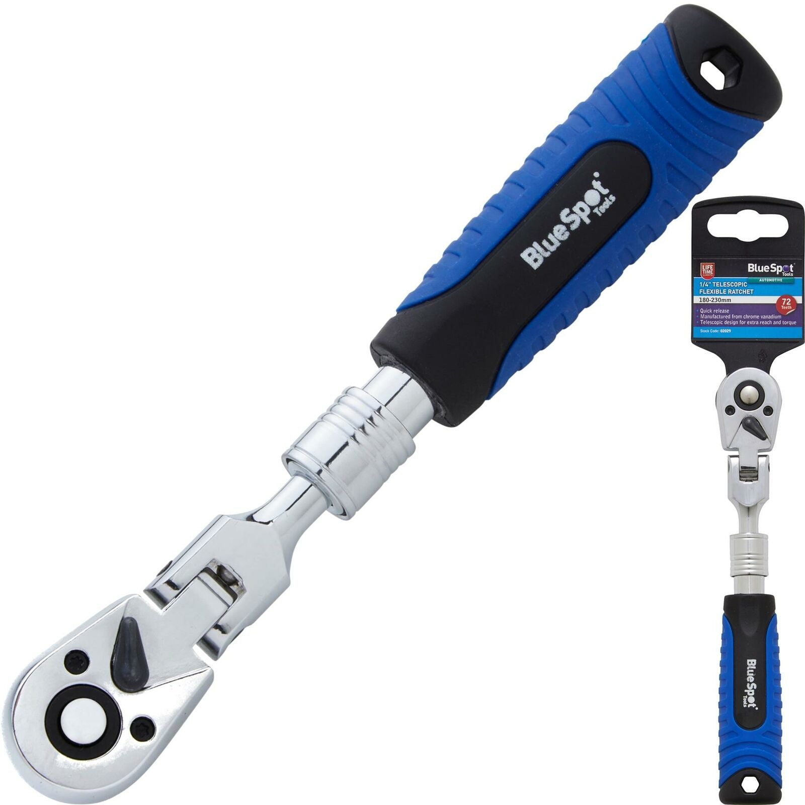 BlueSpot Socket Telescopic Flexible Ratchet Handle Quick Release 1/4" 180-230mm BlueSpot Socket Telescopic Flexible Ratchet Handle Quick Release 1/4" 180-230mm