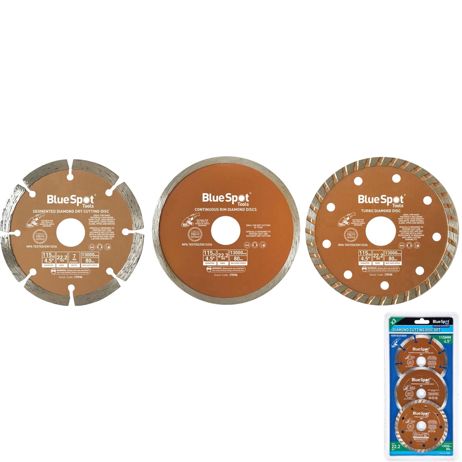 BlueSpot Turbo Diamond Angle Grinder Stone Concrete Cutting Disc 4.5" 2pc 115mm BlueSpot Turbo Diamond Angle Grinder Stone Concrete Cutting Disc 4.5" 2pc 115mm