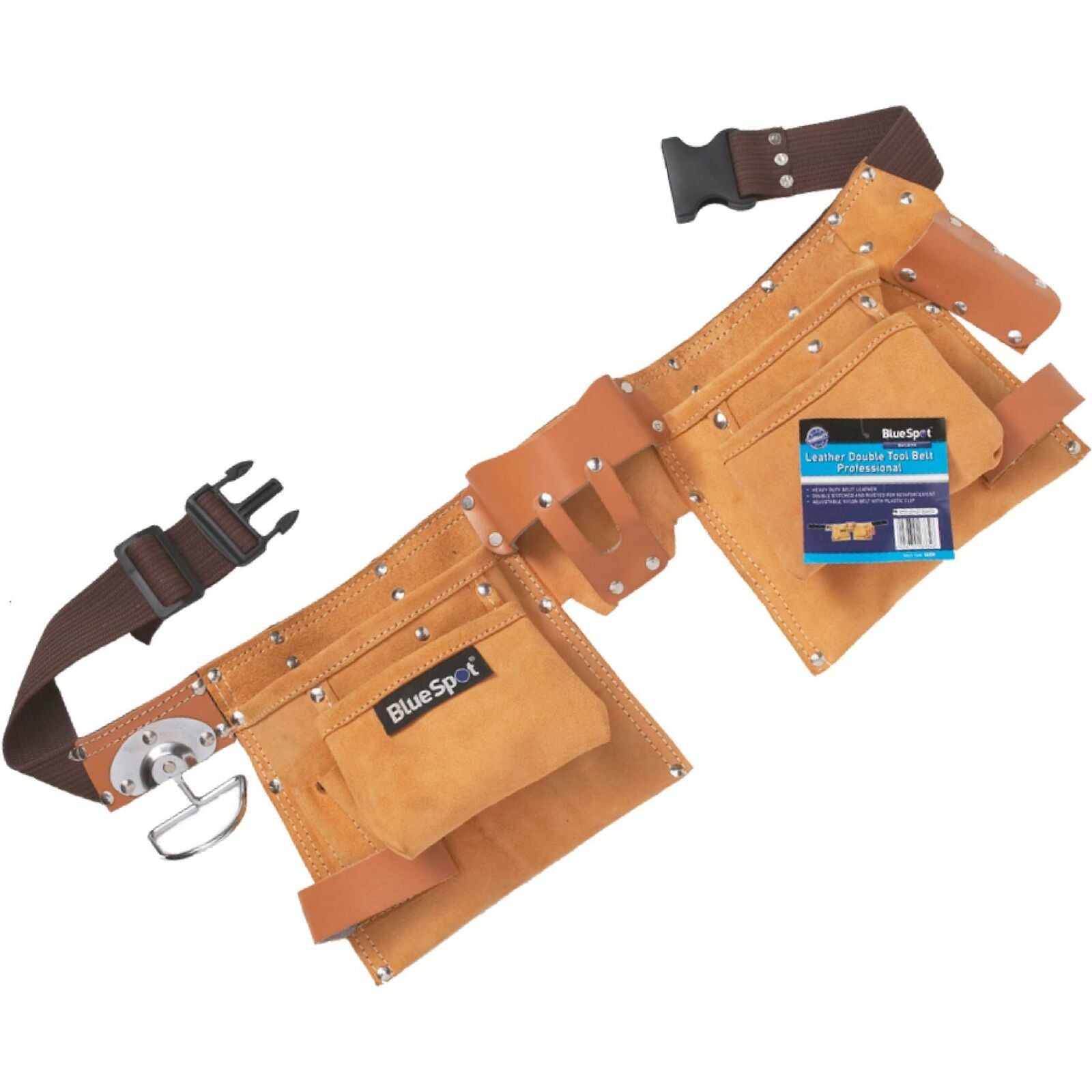 BlueSpot Professional Leather Double Tool Nail Screw Pouch Belt Hammer Loop BlueSpot Professional Leather Double Tool Nail Screw Pouch Belt Hammer Loop