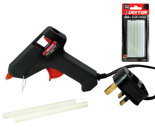 Dekton Hot Melt 10w Glue Gun With 14 Adhesive Sticks Hobby Craft Wood Plastic