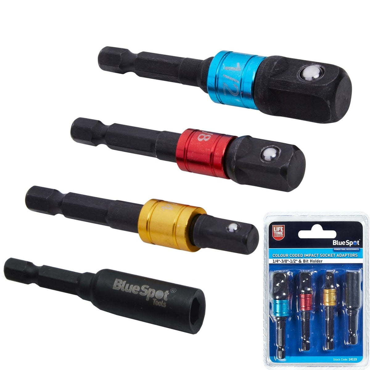 BlueSpot Colour Coded Impact Socket Convertor Reducer Adapter Bit Holder Set