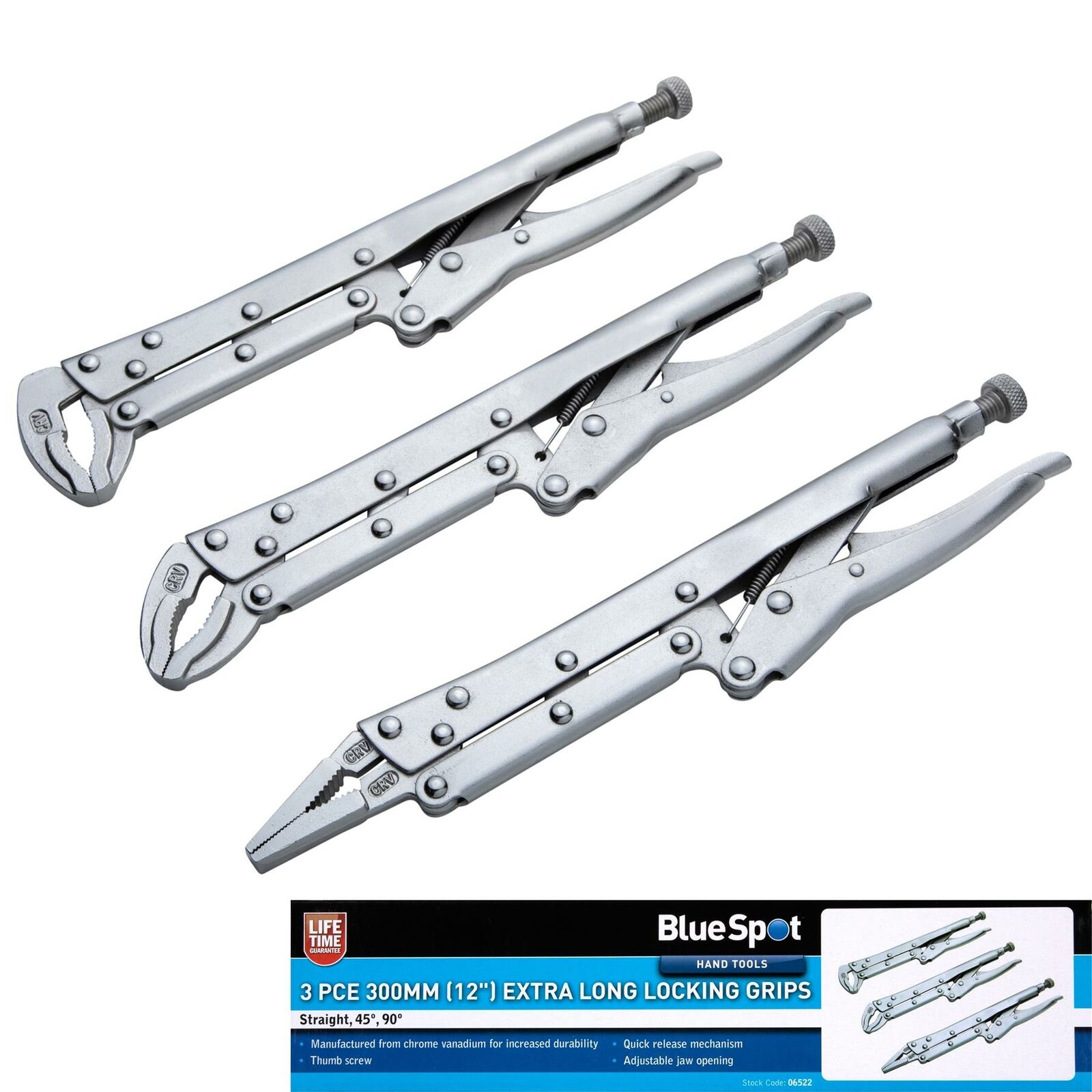 BlueSpot Extra Long Locking Pliers Set Straight Bent Nose Mole Grips Pliers BlueSpot Extra Long Locking Pliers Set Straight Bent Nose Mole Grips Pliers