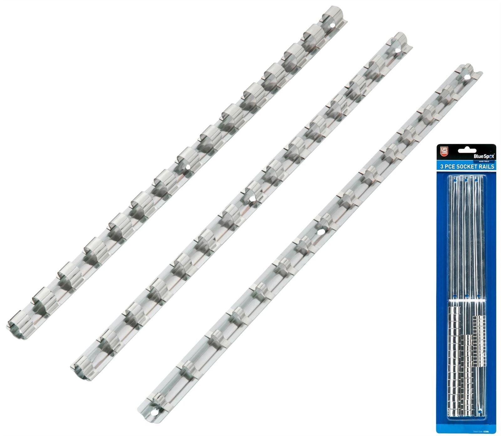 BlueSpot 3pc Socket Rail Set Retaining Storage Holder 1/4" 1/2" 3/8" Sockets BlueSpot 3pc Socket Rail Set Retaining Storage Holder 1/4" 1/2" 3/8" Sockets