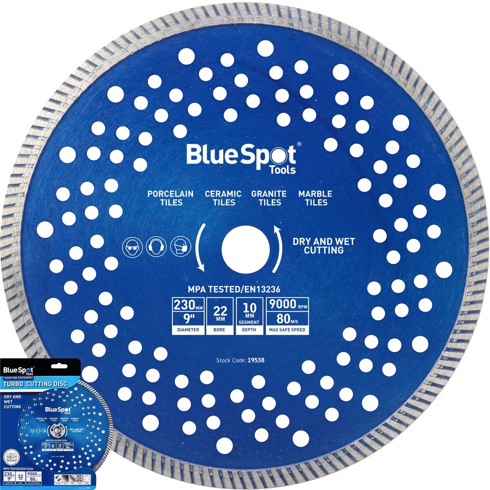 BlueSpot Turbo Tile Diamond Cutting Disc Angle Grinder Blade Stone 9" 230mm BlueSpot Turbo Tile Diamond Cutting Disc Angle Grinder Blade Stone 9" 230mm