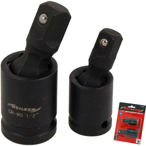 Neilsen 2pc Universal Joint Impact Socket Wobble Extension Adaptor 1/2" 3/8" Set