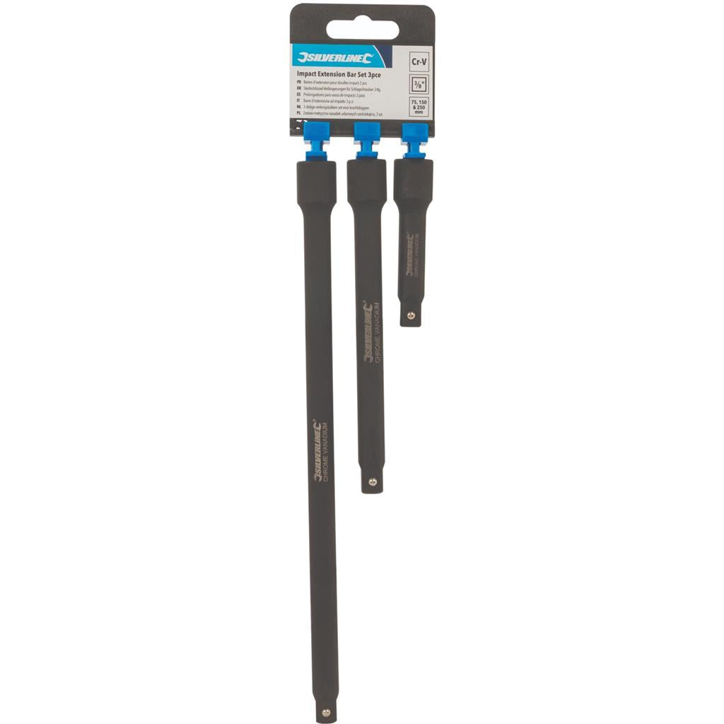 Silverline 3pc Impact Socket Extension Bar Long Reach 1/2" Drive Set 75 150 250 Silverline 3pc Impact Socket Extension Bar Long Reach 1/2" Drive Set 75 150 250