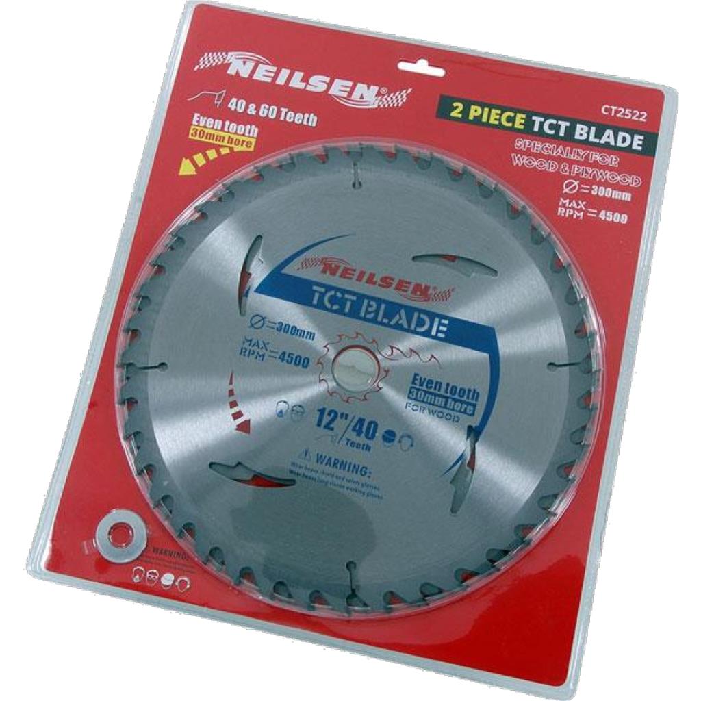 Neilsen 2pc Tct Circular Mitre Saw Blade Blades 30mm Set For Wood Neilsen 2pc Tct Circular Mitre Saw Blade Blades 30mm Set For Wood
