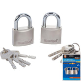 BlueSpot 2pc Satin Nickel Security Padlock Steel Shackle 8 Keys 40mm Lock