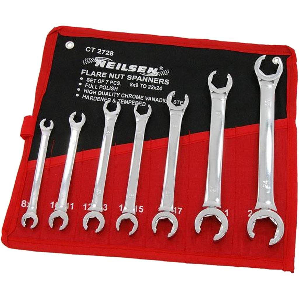Neilsen Flare Nut Wrench Open-Ended Brake Pipe Spanner Set 7pc 8mm - 24mm Neilsen Flare Nut Wrench Open-Ended Brake Pipe Spanner Set 7pc 8mm - 24mm