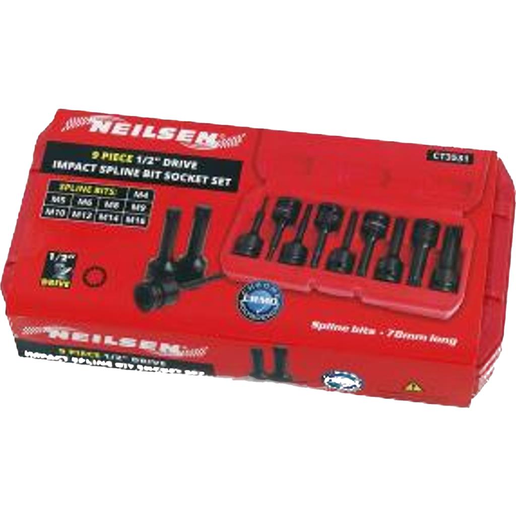Neilsen Impact Spline Bit Sockets Set 1/2" Drive Impact Spline Sockets M4 - M16 Neilsen Impact Spline Bit Sockets Set 1/2" Drive Impact Spline Sockets M4 - M16