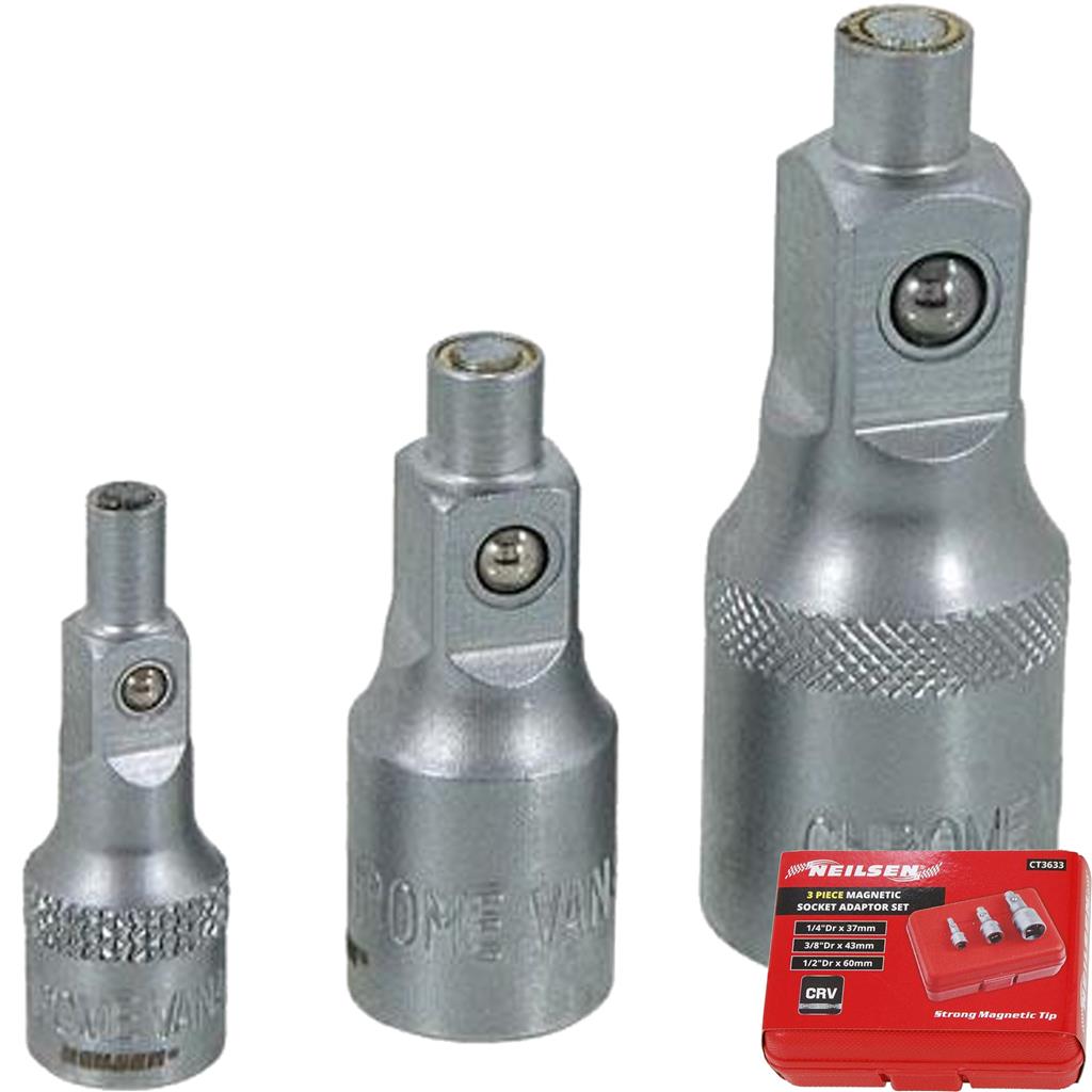 Neilsen 3pc Magnetic Socket Converter Reducer Adapter Set 1/4" 1/2" 3/8" Neilsen 3pc Magnetic Socket Converter Reducer Adapter Set 1/4" 1/2" 3/8"