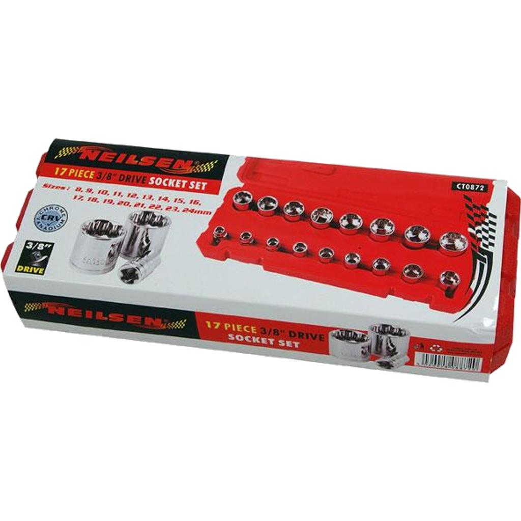 Neilsen Metric Drive Sockets 8mm - 24mm Socket Set In Bmc 17pc 3/8" Neilsen Metric Drive Sockets 8mm - 24mm Socket Set In Bmc 17pc 3/8"