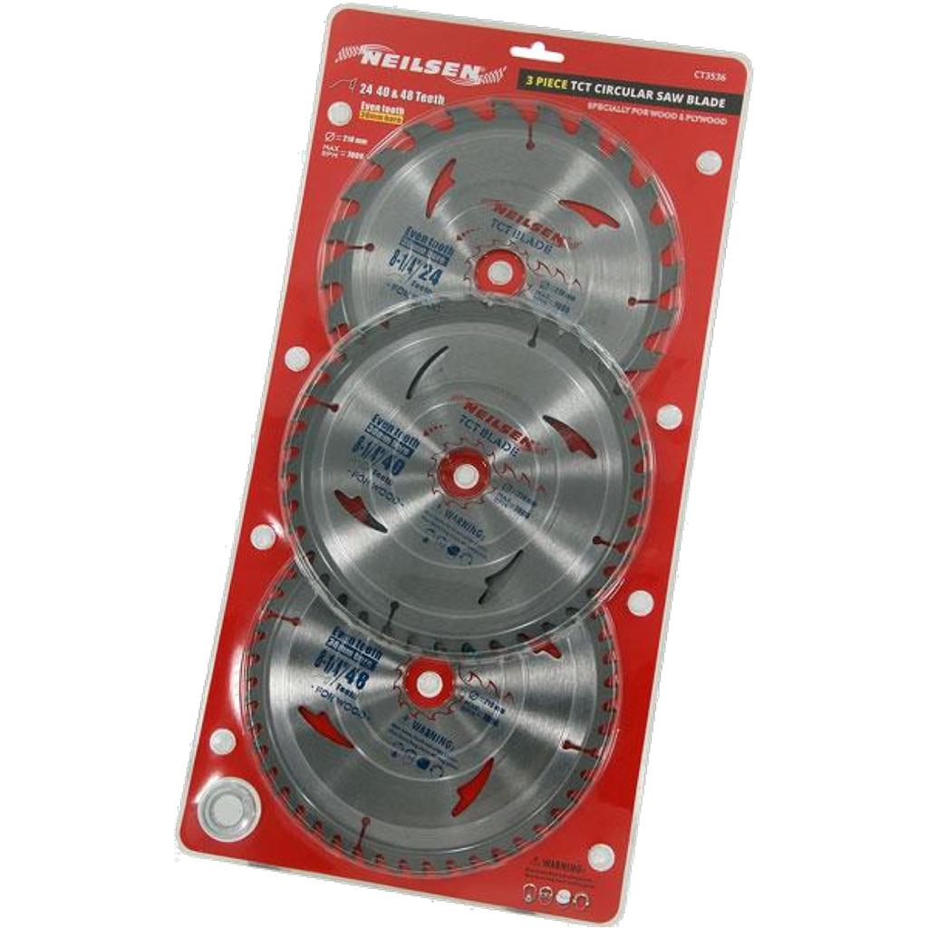 Neilsen 3pc Tct Circular Mitre Saw Blade Blades 210mm Set For Wood Neilsen 3pc Tct Circular Mitre Saw Blade Blades 210mm Set For Wood