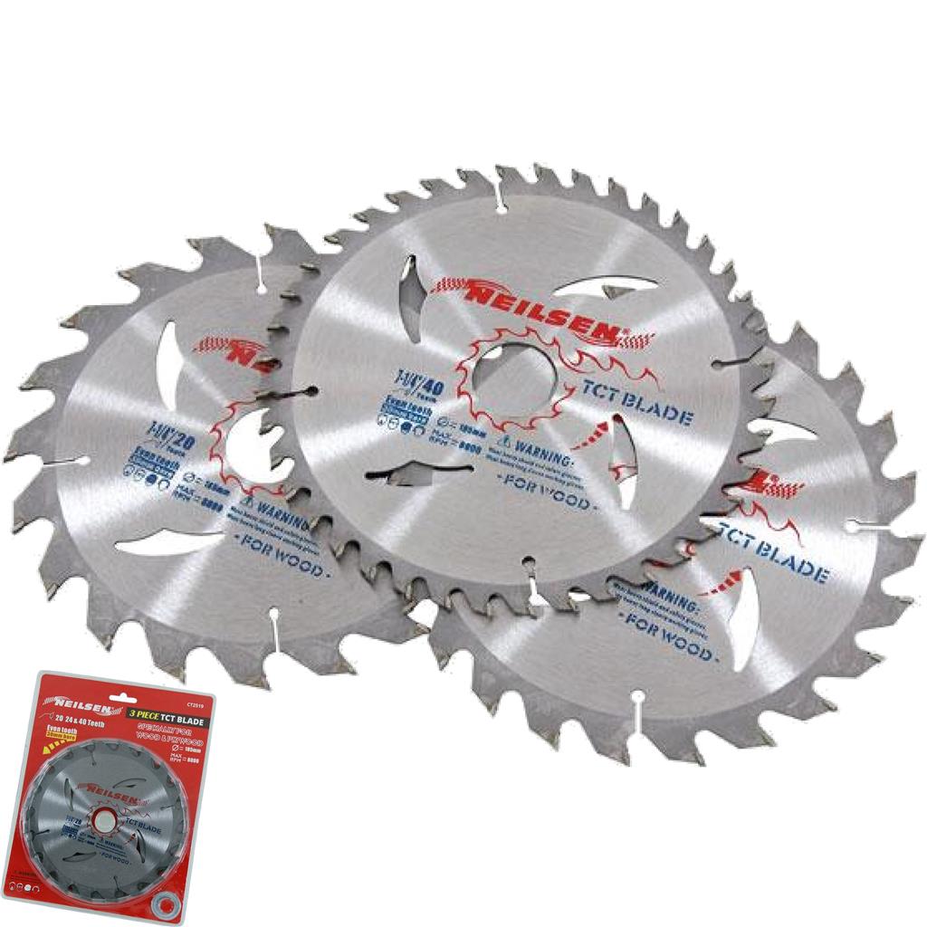 Neilsen 3pc Tct Circular Mitre Saw Blade Blades 185mm Set For Wood Neilsen 3pc Tct Circular Mitre Saw Blade Blades 185mm Set For Wood