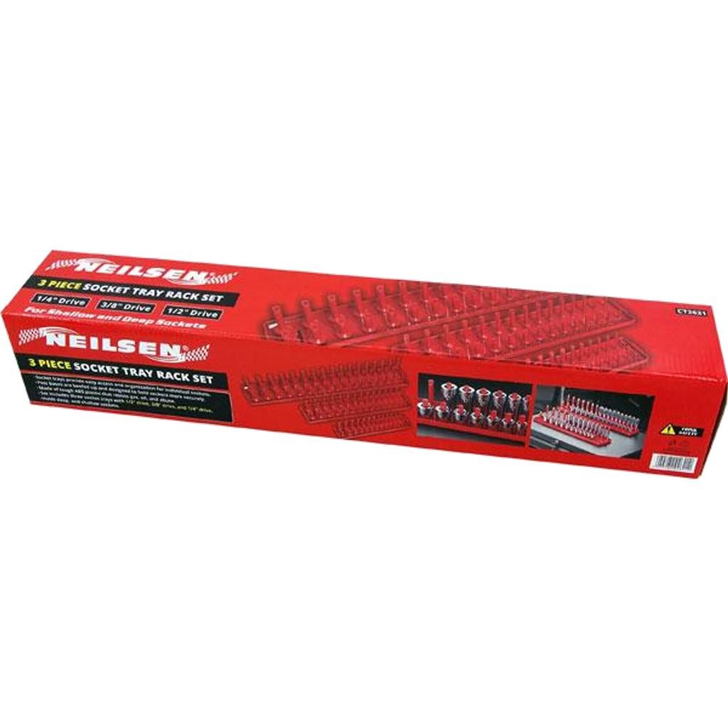 Neilsen 3pc Socket Stand Tray Rack Storage Rail Holder 1/2" 3/8" 1/4" Sockets Neilsen 3pc Socket Stand Tray Rack Storage Rail Holder 1/2" 3/8" 1/4" Sockets