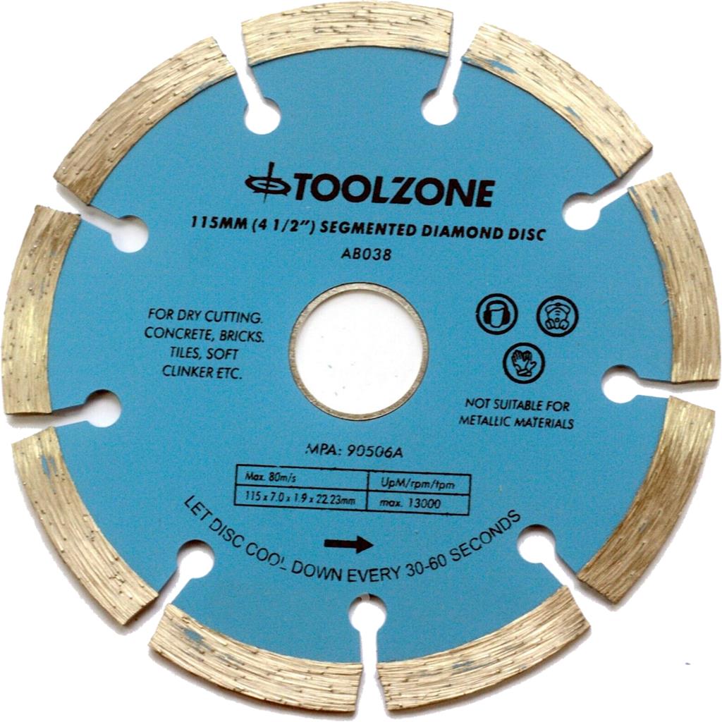 Toolzone Diamond Cutting Blade Disc Brick Grinder Brick Masonry 115mm 4 1/2" Toolzone Diamond Cutting Blade Disc Brick Grinder Brick Masonry 115mm 4 1/2"