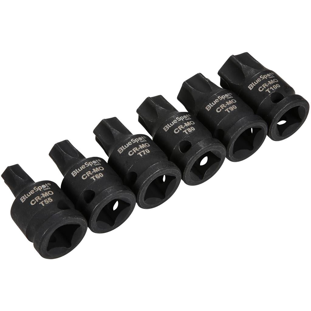 BlueSpot Impact Key Torx 1/2" Drive Bit Socket Set T55 - T100 Bits 6pc BlueSpot Impact Key Torx 1/2" Drive Bit Socket Set T55 - T100 Bits 6pc