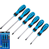 Bluespot 6pc Ergonomic Soft Grip Magnetic Precision Pozi Slotted Screwdriver Set