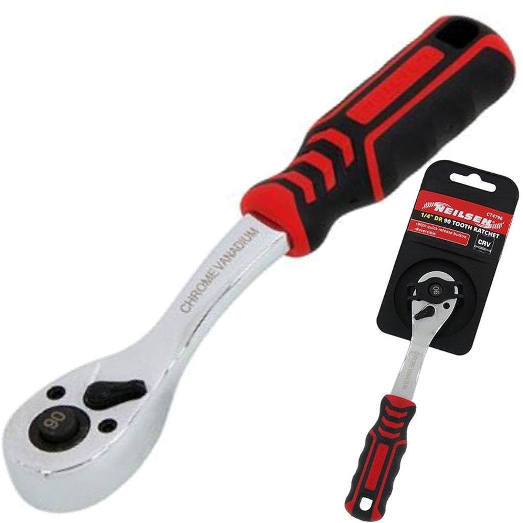 Neilsen Socket Reversible Ratchet Handle Quick Release 90 Teeth 1/4" Tool Neilsen Socket Reversible Ratchet Handle Quick Release 90 Teeth 1/4" Tool
