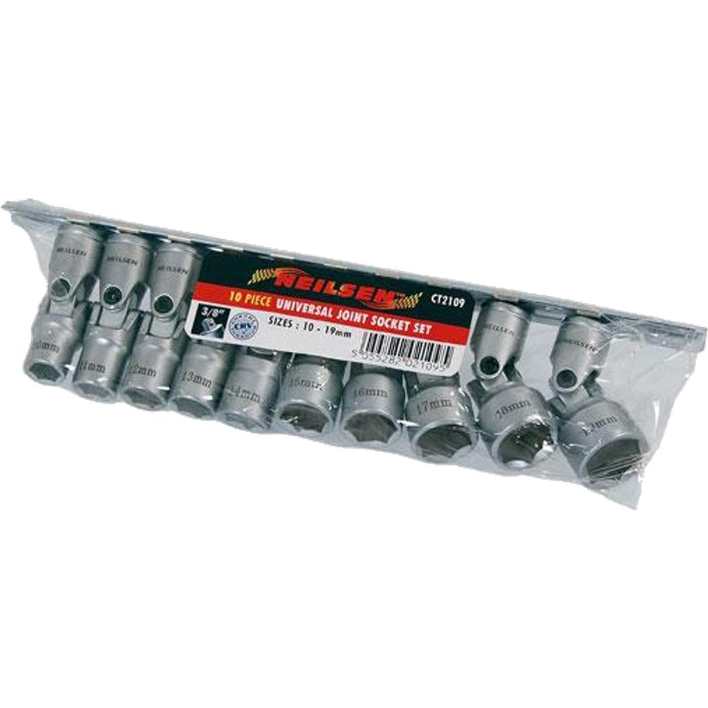 Neilsen Metric Universal Joint Sockets 10mm - 19mm Socket Set 10pc 3/8" Drive Neilsen Metric Universal Joint Sockets 10mm - 19mm Socket Set 10pc 3/8" Drive