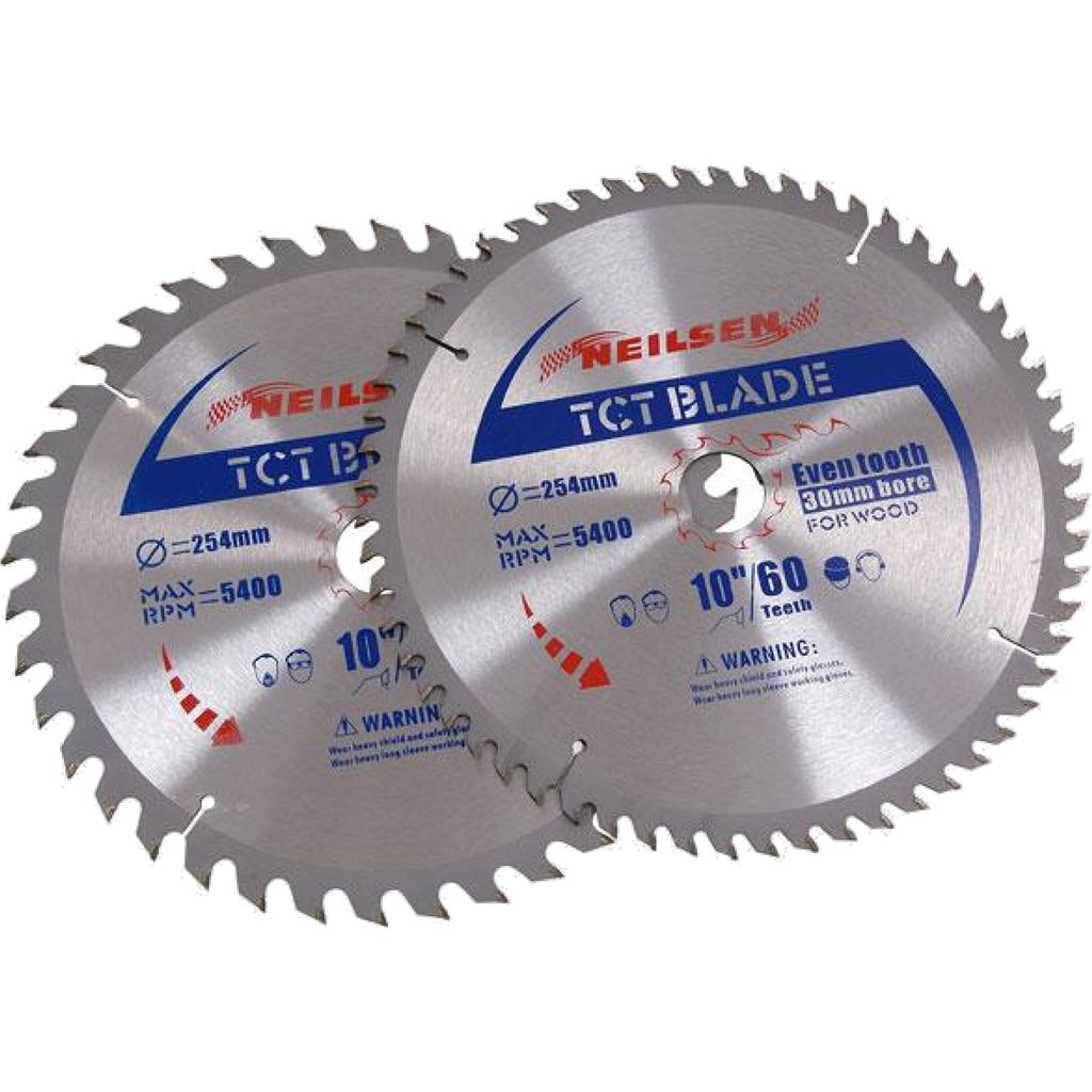 Neilsen 2pc Tct Circular Mitre Saw Blade Blades 254mm Set For Wood Neilsen 2pc Tct Circular Mitre Saw Blade Blades 254mm Set For Wood