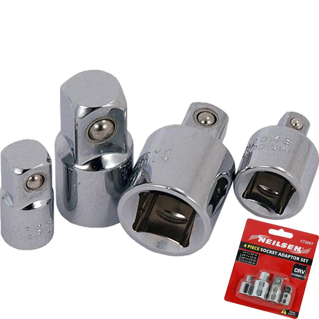 Neilsen 4pc Socket Converter Reducer Adapter Set 1/4" 3/8" 1/2" Step Up Down Neilsen 4pc Socket Converter Reducer Adapter Set 1/4" 3/8" 1/2" Step Up Down