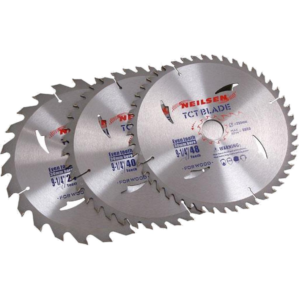 Neilsen 3pc Tct Circular Mitre Saw Blade Blades 235mm Set For Wood Neilsen 3pc Tct Circular Mitre Saw Blade Blades 235mm Set For Wood