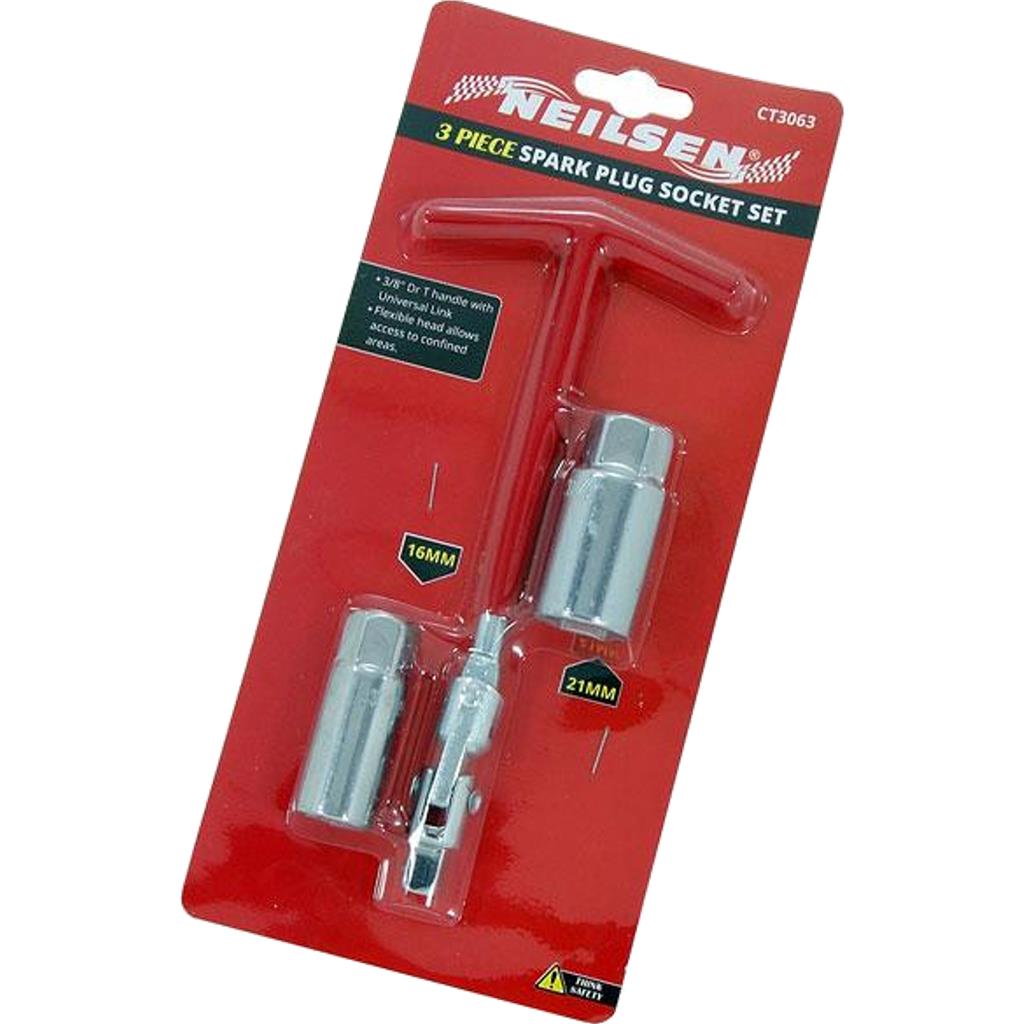 Neilsen 2pc 3/8" Magnetic Spark Plug Square Metric Socket 16 21mm Universal Link Neilsen 2pc 3/8" Magnetic Spark Plug Square Metric Socket 16 21mm Universal Link