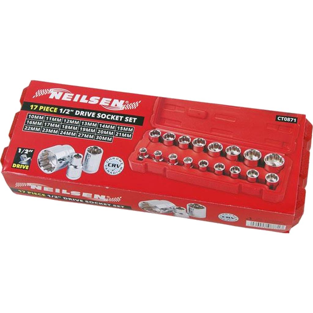Neilsen Metric Drive Sockets 10mm - 30mm Socket Set In Bmc 17pc 1/2" Neilsen Metric Drive Sockets 10mm - 30mm Socket Set In Bmc 17pc 1/2"