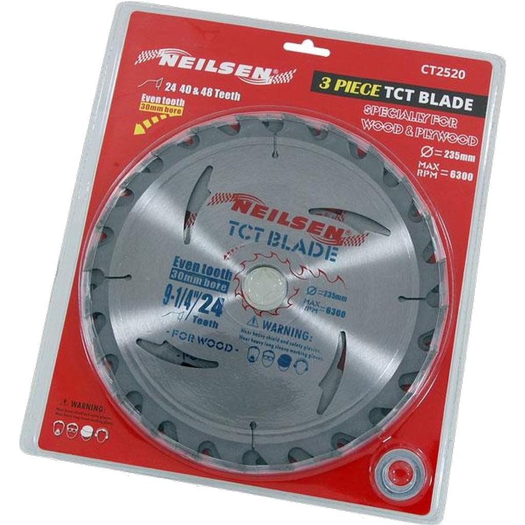 Neilsen 3pc Tct Circular Mitre Saw Blade Blades 235mm Set For Wood Neilsen 3pc Tct Circular Mitre Saw Blade Blades 235mm Set For Wood