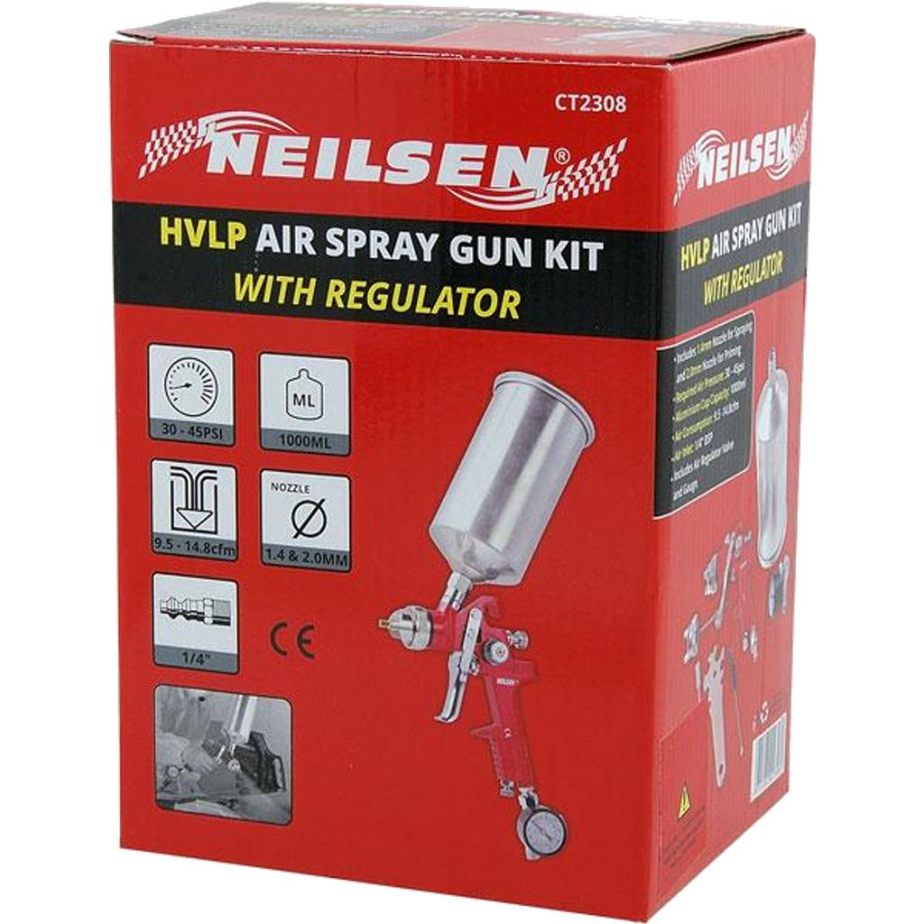 Neilsen HVLP Gravity Feed Air Paint Spray Gun 1000ml Cup With 1.4mm 2mm Nozzle Neilsen HVLP Gravity Feed Air Paint Spray Gun 1000ml Cup With 1.4mm 2mm Nozzle