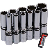 Neilsen 11pc SAE Deep Sockets 5/32" - 1/2" Socket Set 1/4" Drive 6pt With Rail