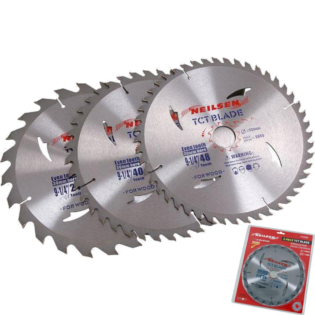 Neilsen 3pc Tct Circular Mitre Saw Blade Blades 235mm Set For Wood Neilsen 3pc Tct Circular Mitre Saw Blade Blades 235mm Set For Wood