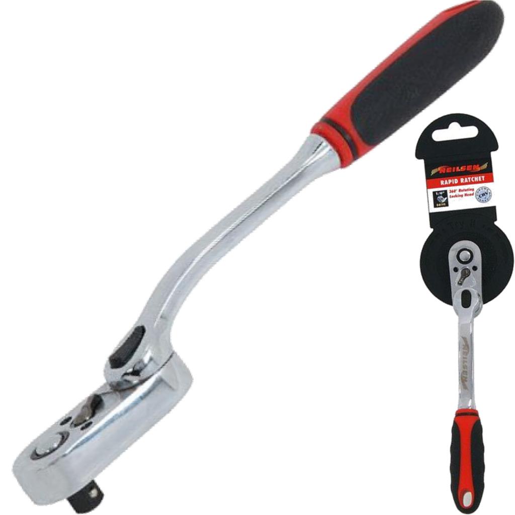 Neilsen Socket Reversible Locking Swivel Head Ratchet Handle Quick Release 1/4" Neilsen Socket Reversible Locking Swivel Head Ratchet Handle Quick Release 1/4"