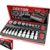 Dekton 27pc Star Torx Bit And Star Socket Set T8 - T70 E10 - E24 1/2" & 3/8"