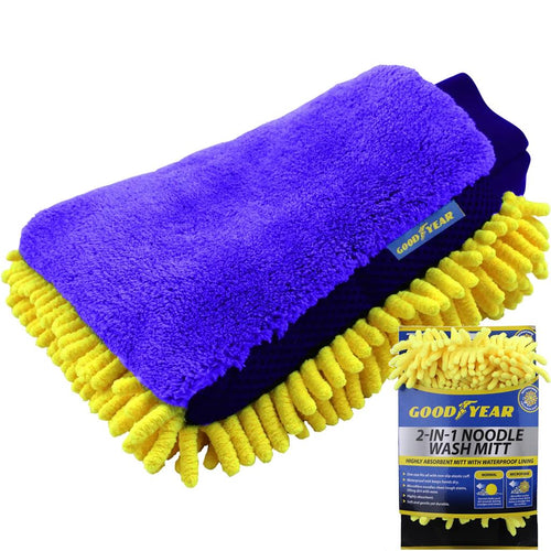 Goodyear Microfibre Car Wash Mitt Soft Noodle Glove Scrub Cleaning Sponge 2 In 1