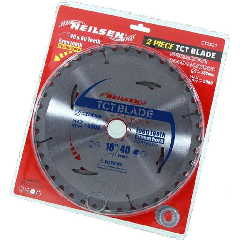Neilsen 2pc Tct Circular Mitre Saw Blade Blades 254mm Set For Wood Neilsen 2pc Tct Circular Mitre Saw Blade Blades 254mm Set For Wood