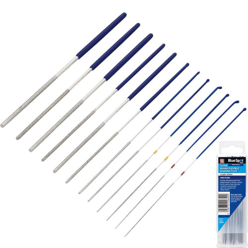 BlueSpot 12pc Mini Round Fine Small Flexible Diamond Files Jewellery File 125mm