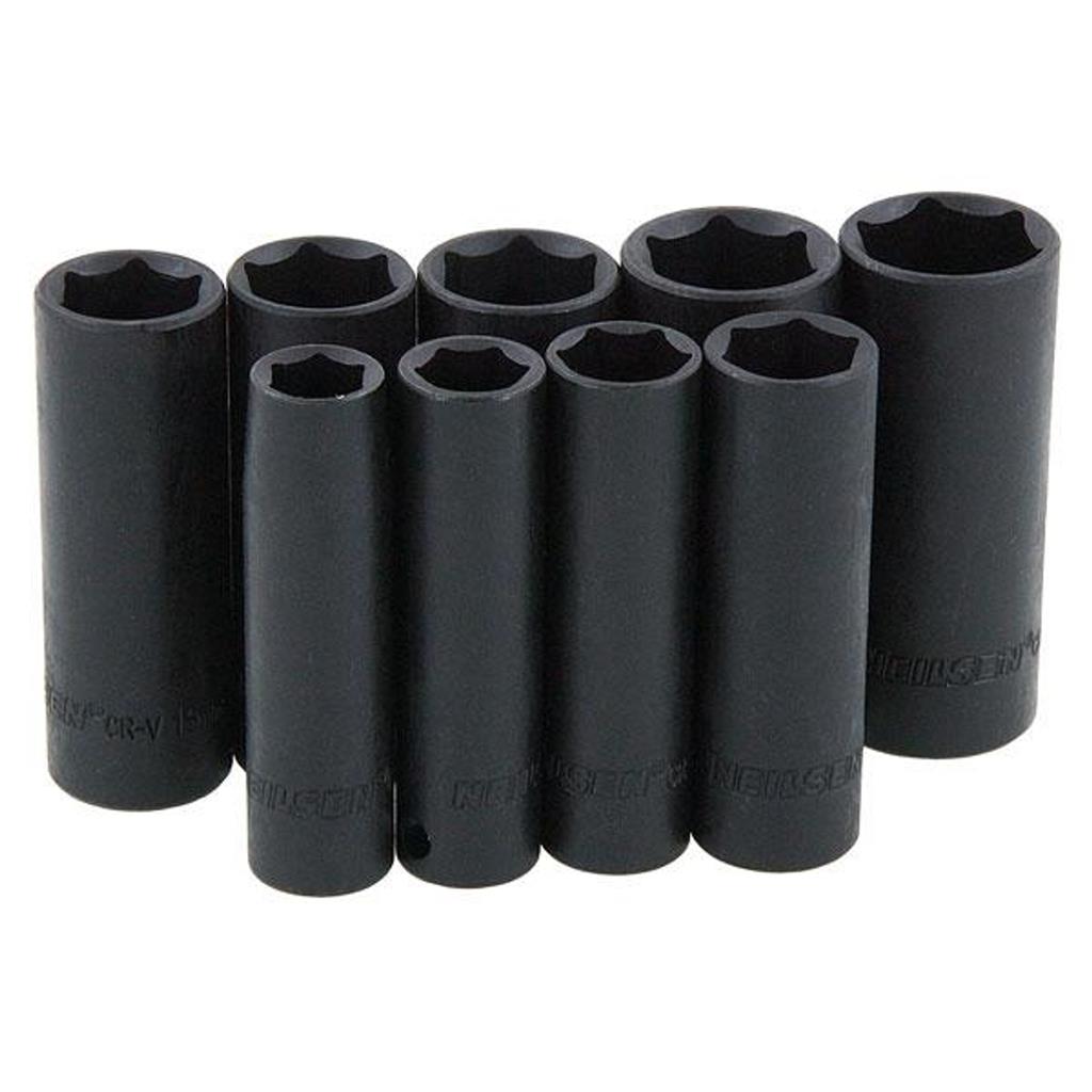 Neilsen 9pc 3/8" Metric Long Reach Deep Impact Sockets 10mm - 19mm Set With Rail