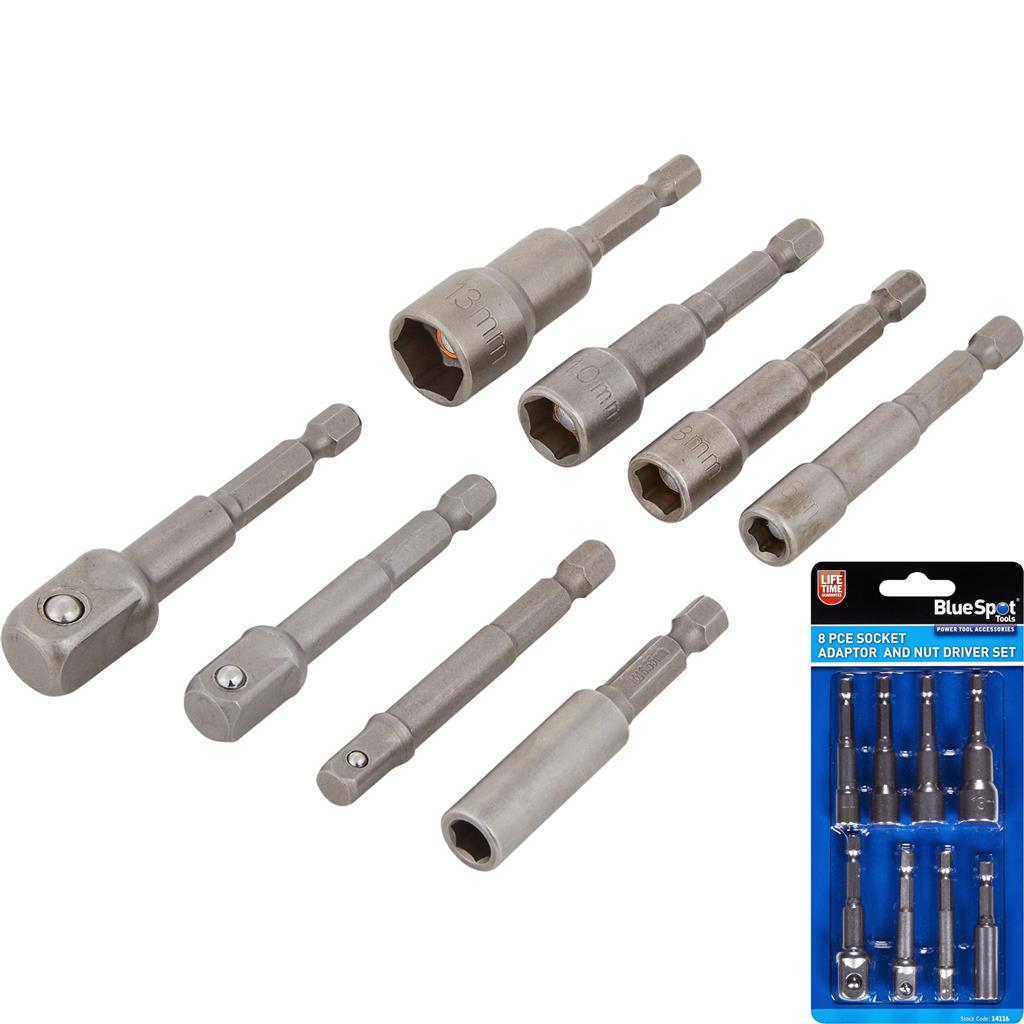 Bluespot 8pc Socket Adaptor Nut Impact Driver Bit Holder Set 6mm